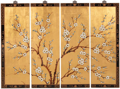 Oriental Furniture Cherry Blossom 36" H x 12" W 4 - Piece Wall Décor