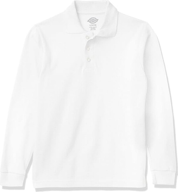 Dickies Boys' Long Sleeve Pique Polo Men's Clothing White : XX-Small