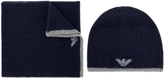 Emporio Armani Logo Embroidered Beanie Scarf Set