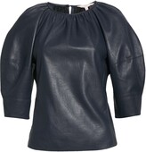 Thumbnail for your product : Rebecca Taylor Faux Leather Puff Sleeve Blouse