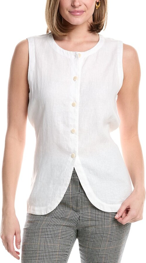 Eileen Fisher Round Neck Linen Long Vest