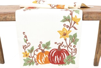 Manor Luxe Happy Fall Pumpkins Crewel Embroidered Table Runner