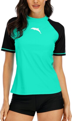 Halcurt Women's Rashguard Shirts Short Sleeves Sun Protective UPF 50 Swim Tops 