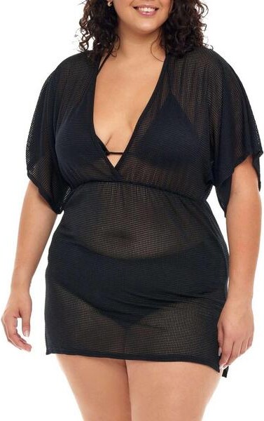 Women's Jordan Taylor Inc Dolman Sleeve V Neck Dress Swim Cover Up 1X Black