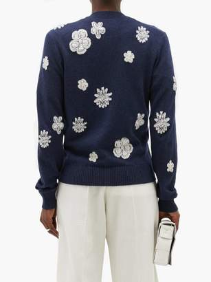 Barrie Floral-embroidered Cashmere-blend Cardigan - Womens - Navy White