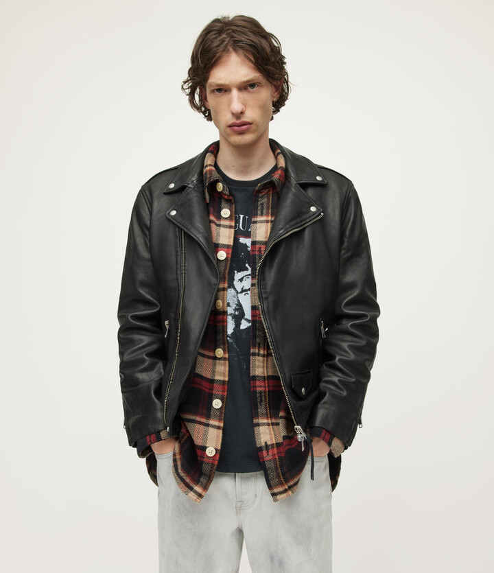 AllSaints Milo Leather Biker Jacket - Black - ShopStyle