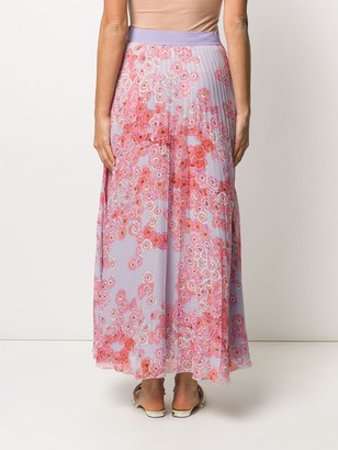 Giambattista Valli Poppy-Print Pleated Chiffon Skirt