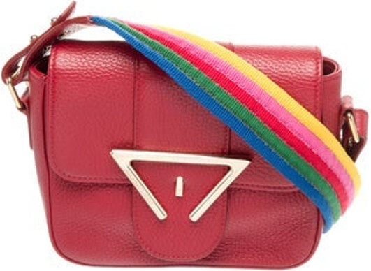 Sara Battaglia Crossbody Bag Red Leather Colorblock Pattern Gold-Tone Hardware Single Shoulder Strap Satin Lining & Single Interior Pocket Flap & Snap Closures at Front Unfortunately, due to restrictions, this item may not be eligible for shipping in all areas.