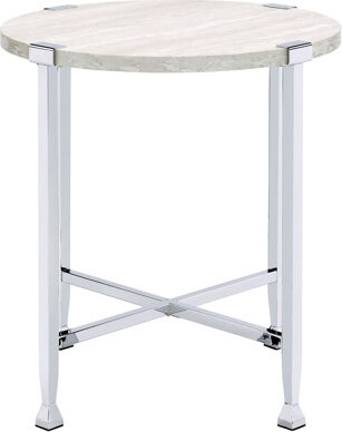 Ebern Designs White Oak And End Table For Modern Home Decoration Elegant Silver With Metal Base
