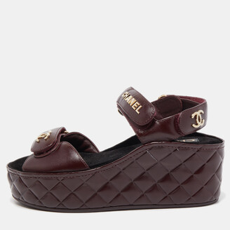 Chanel Burgundy Leather Interlocking CC Logo Sandals Size 36 - ShopStyle