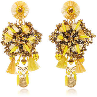 Ranjana Khan 14K Gold-Plated" Raffia" Leather" Crystals" And Antique Gold Coins Drop Earrings