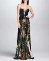 Thumbnail for your product : J. Mendel Abstract-Print Pleated Silk Maxi Skirt