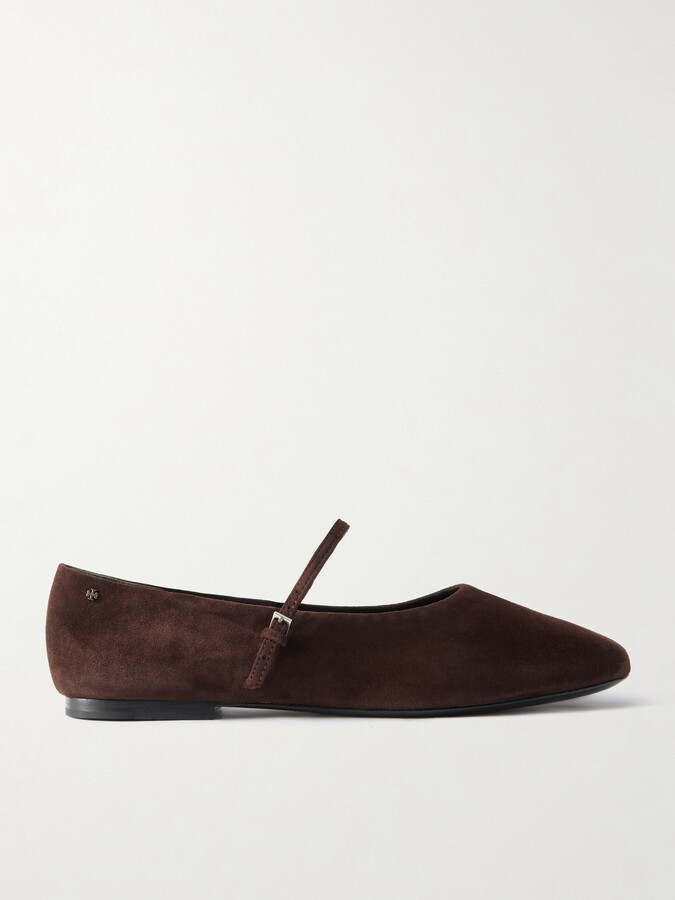Tory Burch Suede Mary Jane Ballet Flats - Brown