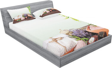 Ambesonne Bamboo Background with Towel Flowers Candled and Hot Massage Stones Sheet Set