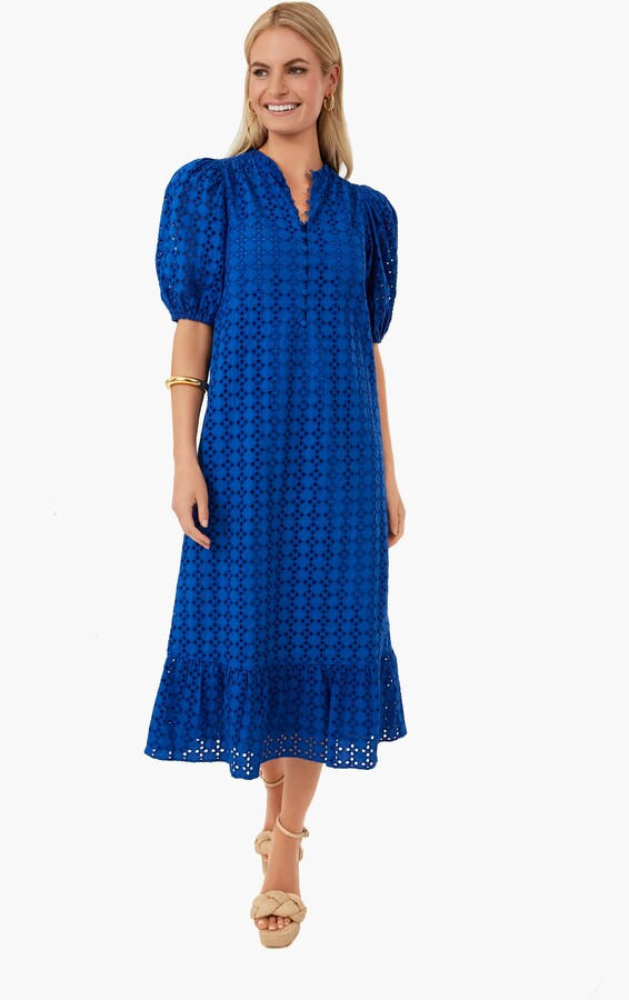 Hyacinth House Royal Blue Eyelet Midi Tryall Dress - ShopStyle