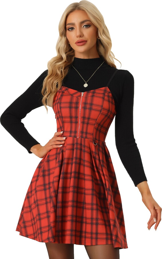 DARING DIVA Plaid Dress Christmas A-line Skater Dress XS Red