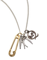 Thumbnail for your product : McQ Silvertone Pin, Sparrow & Logo Charm Necklace