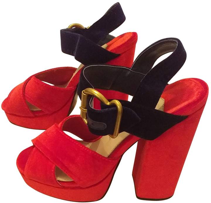 Prada Red Velvet Sandals - ShopStyle