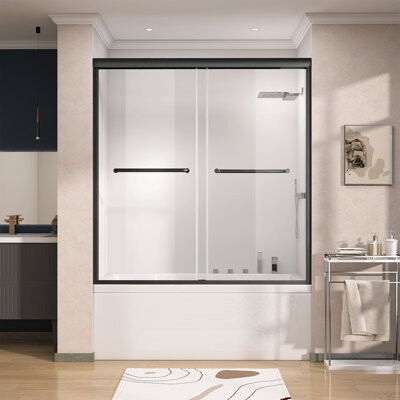 ZEAFIVE Bath Tub Shower Door 56-60 in. W x 62 in. H Semi-Frameless Double Sliding Tub Door for Shower