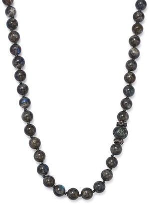 Armenta Blackened Sterling Silver Old World Midnight Beaded Labradorite, Carved Tahitian South Sea Black Pearl and Champagne Diamond Necklace, 18