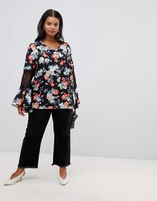 Lovedrobe floral blouse with sheer panels