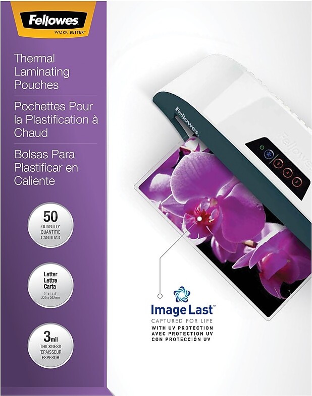 Fellowes ImageLast Thermal Laminating Pouches, Letter Size, 3 Mil, 50/Pack (52225)