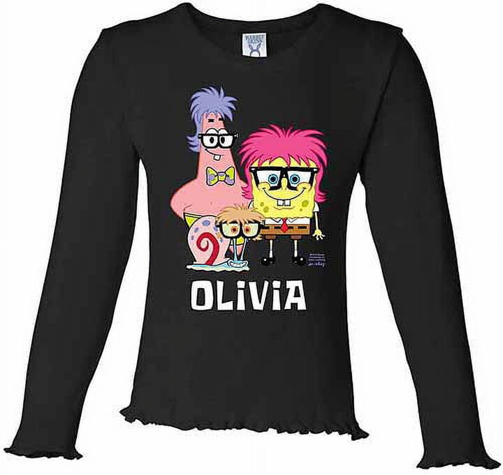 SpongeBob Squarepants Personalized Wigs Toddler Girl's Black Ruffle Long Sleeve Tee