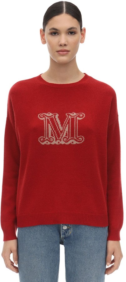Max Mara Intarsia Logo Cashmere Knit Sweater - ShopStyle