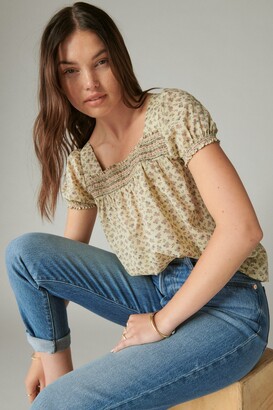 lucky brand border print peasant top
