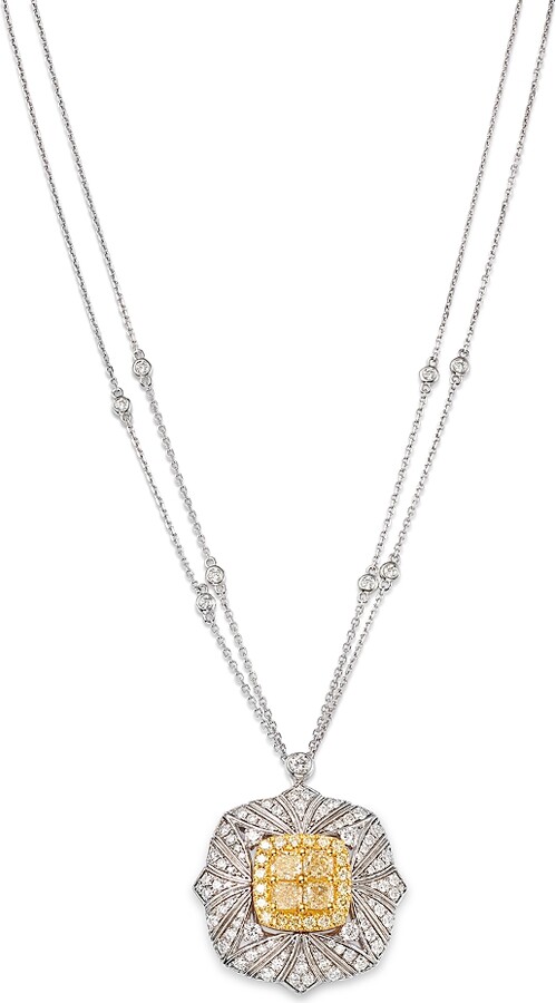 Bloomingdale's Fine Collection Yellow & White Diamond Vintage Look Pendant Necklace in 14K Yellow & White Gold 2.90 tcw