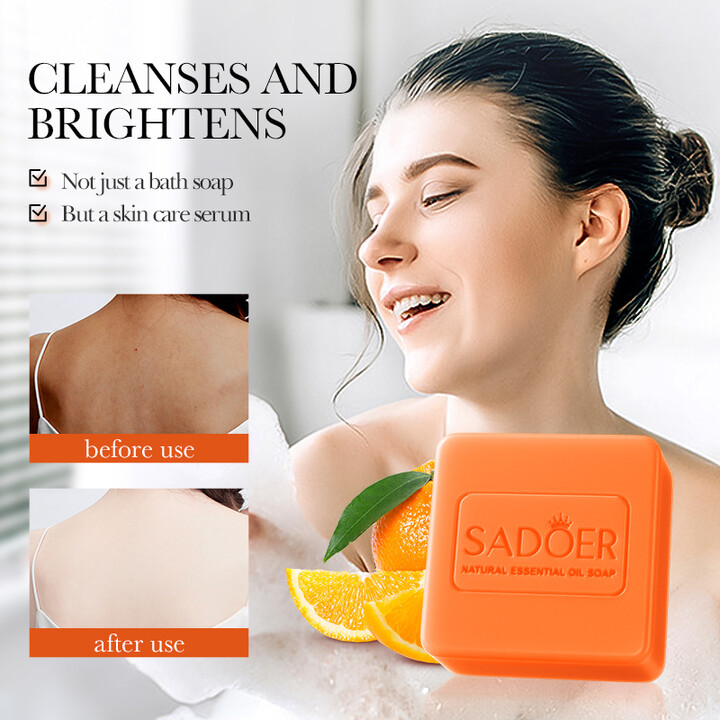 SADOER Orange Vitamin C Essential Oil Soap Whitening Face Wash Foam Facial Cleanser Moisturizing Body Bathing Facial Soap