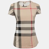 Beige Giant Check Stretch Cotton 