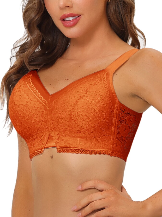 Unique Bargains Women’s Lace Minimizer Bralette Full Coverage Wireless Bras 36C Orange Brown