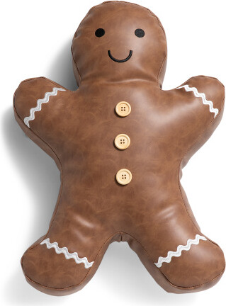 TJMAXX 18X12.5 Faux Leather Gingerbread Man Pillow, Polyester/Leather