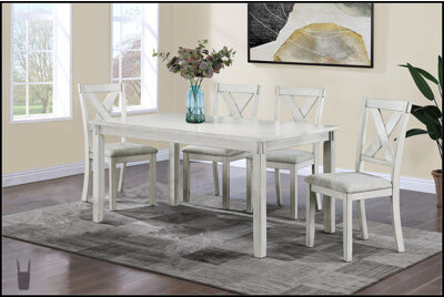 Gracie Oaks Rustic Farmhouse Transitional 5-Piece Dining Set With Rectangular Table And Linen-Look Upholstered Chairs Driftwood Finish