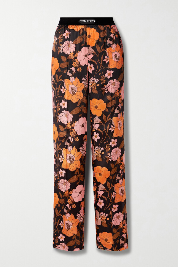 Tom Ford Velvet-trimmed Floral-print Stretch-silk Satin Pants - Black -  ShopStyle