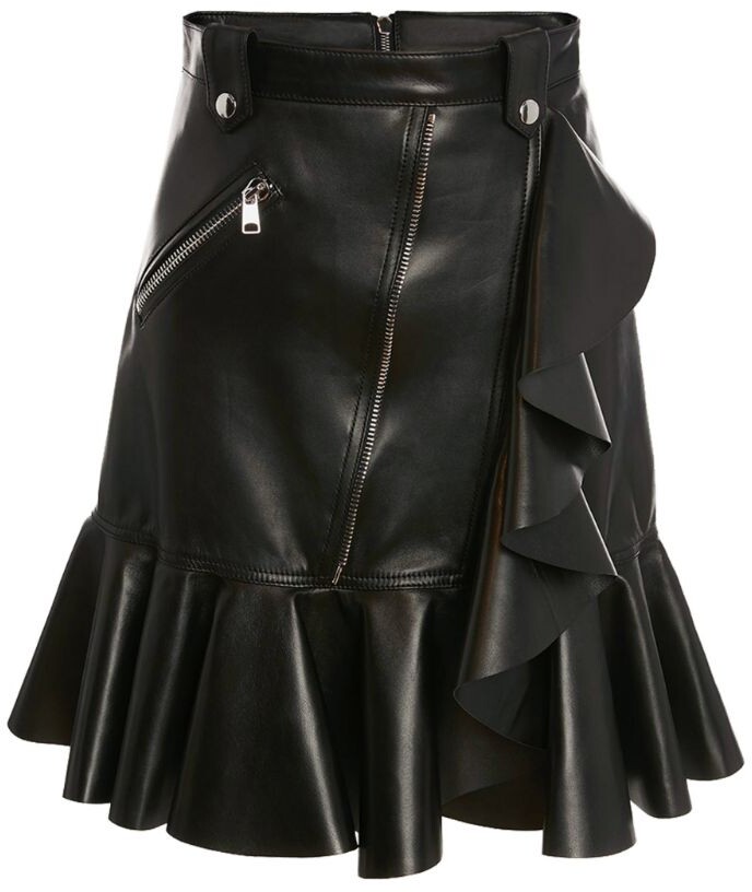 leather ruffle mini skirt