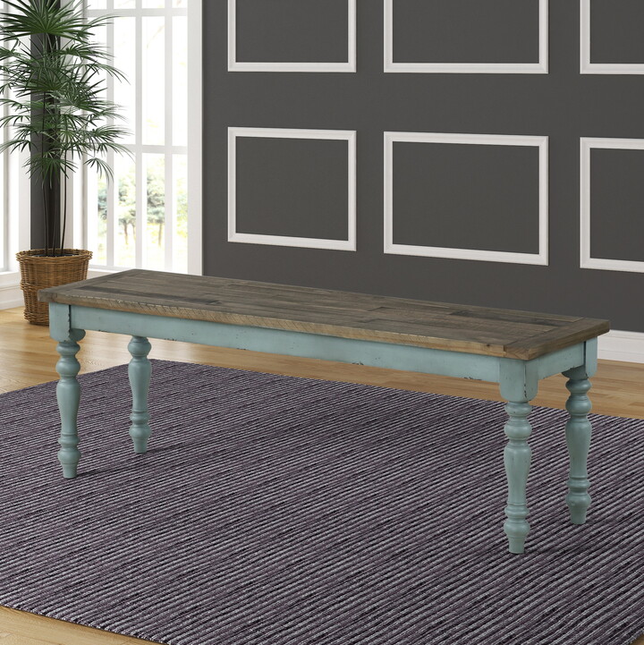 Roundhill Furniture Prato Two-Tone Wood Dining Bench, Antique Blue and Distressed Oak