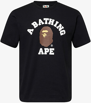 A Bathing Ape Mens Black Graphic-Print College Cotton T-Shirt L