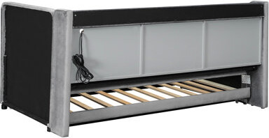 Latitude Run Twin Size Upholstered Gray Daybed With Trundle, Storage For Personal Items, & Outlet - Ideal Small Rooms, Combines Comfort And Look, Shelves Power Gre