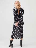 Thumbnail for your product : River Island Mono Print Ruched Detail Midi Dress - Black