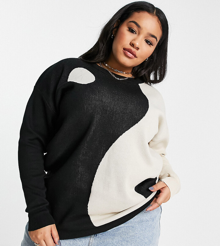 Daisy Street Plus relaxed knitted yin and yang jumper ShopStyle Knitwear
