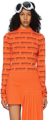 Hood by Air Orange All Over Print Crop Long Sleeve T-Shirt