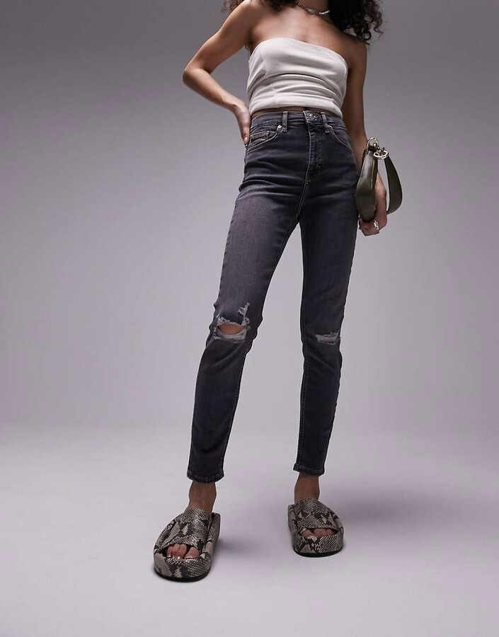 Topshop Joni jeans with super-rips in mid blue ShopStyle