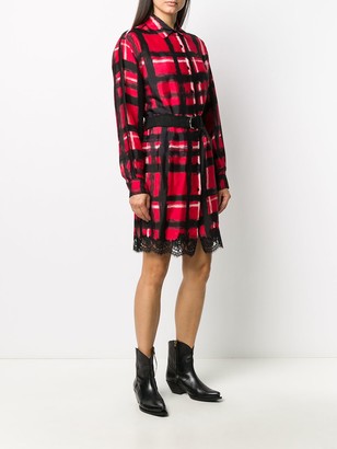 Ermanno Ermanno Belted Hand-Painted Check Shirt Dress