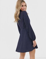 Thumbnail for your product : Qed London button through spot print shirt dress in navy and white