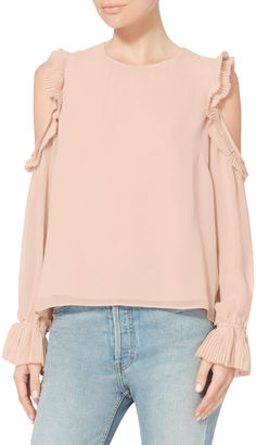 Exclusive for Intermix Nelly Ruffle Cold Shoulder Top Nude 2 2