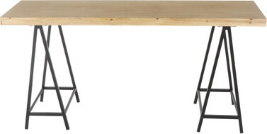 17 Stories Yoram Wooden Brown Console Table with Black Metal Supports