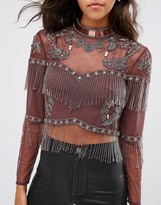 Thumbnail for your product : ASOS Trophy Embellished Fringed Top