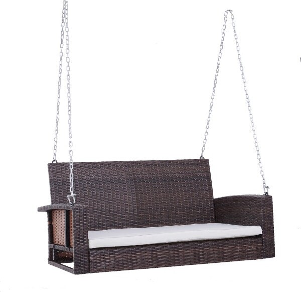 Outsunny Outsunny2PersonWickerHangingSwingBenchFrontPorchSwingOutdoorChairwithCushionsforBackyardGardenBrown